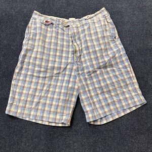 Y2K Abercrombie Shorts Mens 34 Blue Plaid Chino Flat Front Casual Cotton Summer